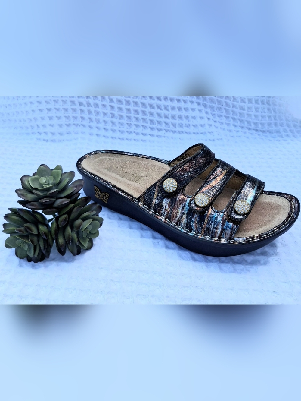 Alegria Fiona Fio-252 Multi Metallic Triple Sprap Slip On Sandal Size 36/6